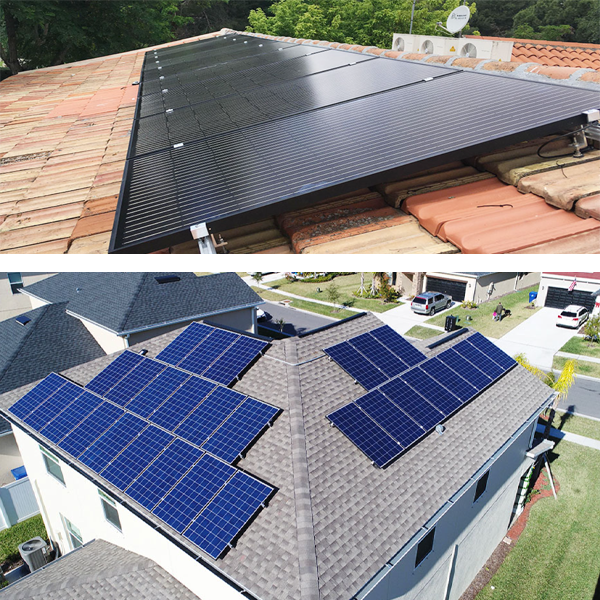 Residential PV solar system installed on a tiled rooftop for home energy independence